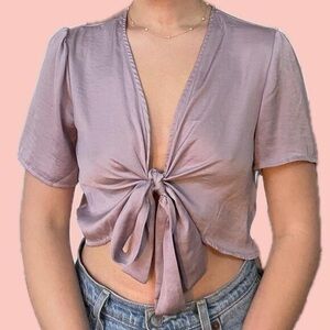 Target Wild Fable Tie Front Lilac Purple Short Sleeve Top Bow